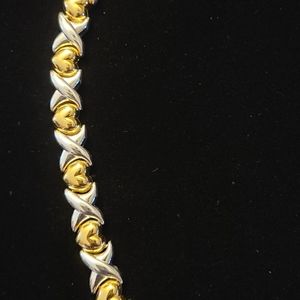 Vintage Itaor Italy Hearts and Xs Two Tone Sterling Silver Bracelet